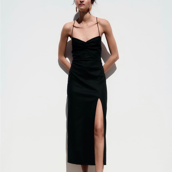 Zara | Dresses | Zara Black Linen Dress | Poshmark